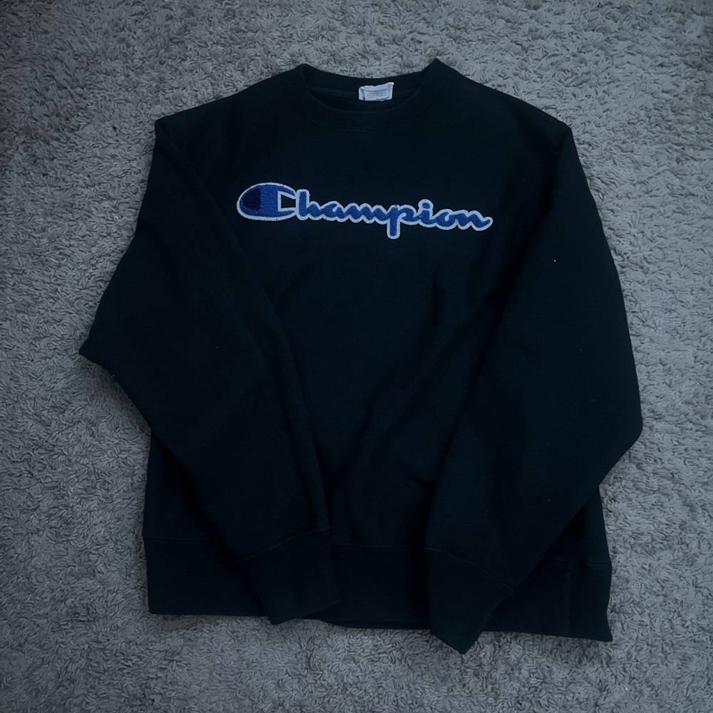 Champion Sweatshirt Mens L Black Pullover Reverse Weave Embroidered Logo - Picture 2 of 3